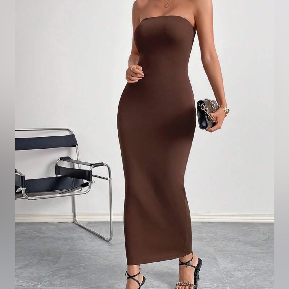 Brown Bodycon strapless dress